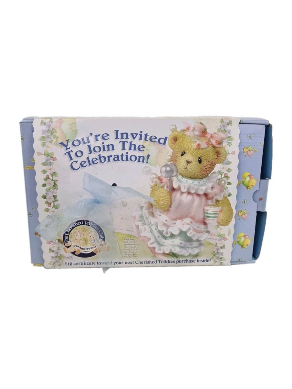 Cherished Teddies Set Blair (Pink Dress) CT010 Vase Featuring 2 CTs Figurines